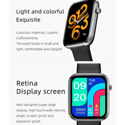Smart Watch for Everyday Health and Activity Monitoring - sleek black smartwatch with retina display showing steps, heart rate and colorful watch face