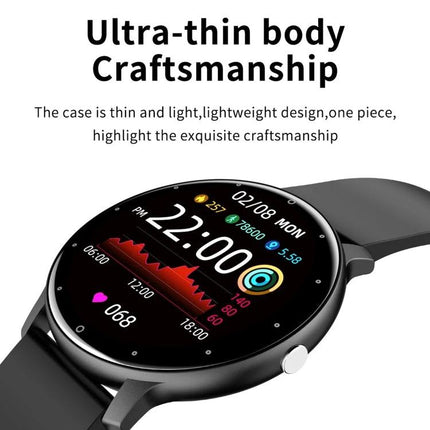 A Smart Watch for Everyday Health Monitoring and Activity Tracking showing ultra-thin body craftsmanship and heart rate and step tracking on display