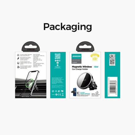 JOYROOM Magnetic Wireless Car Charger Holder for Smartphones packaging image showing vent mount and box