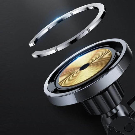JOYROOM Magnetic Wireless Car Charger Holder for Smartphones mounted on air vent showing magnetic charging coil and metal ring