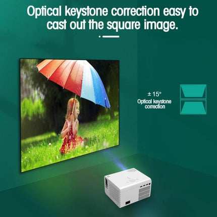 Portable Android Projector for Home Entertainment Use projecting a colorful outdoor scene with ±15° optical keystone correction
