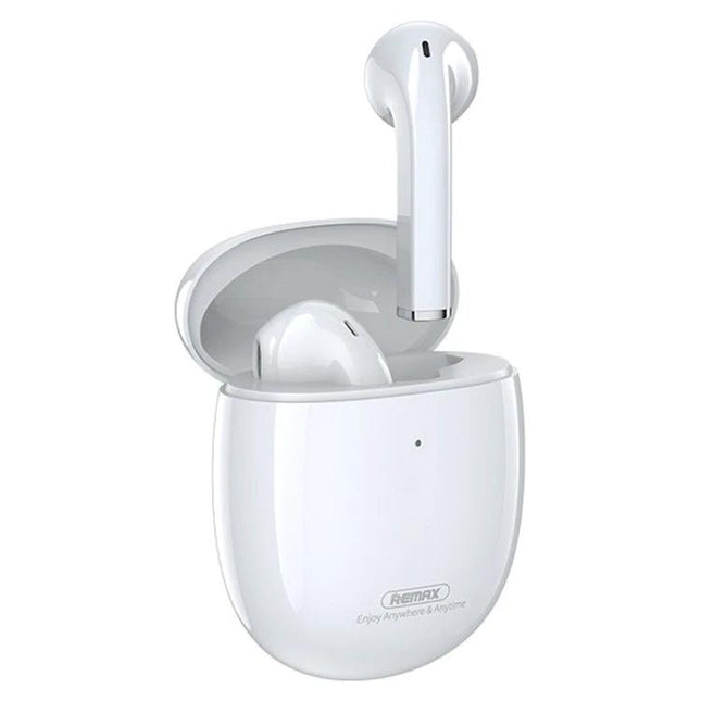 Remax Wireless Earphones for Everyday Music Listening white true wireless earbuds with open charging case