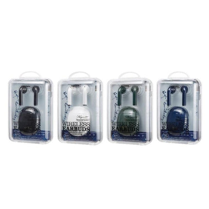 Remax TWS Earphones For Commuting And Daily Listening showing four packaged wireless earbuds with charging cases and magnetic earpieces
