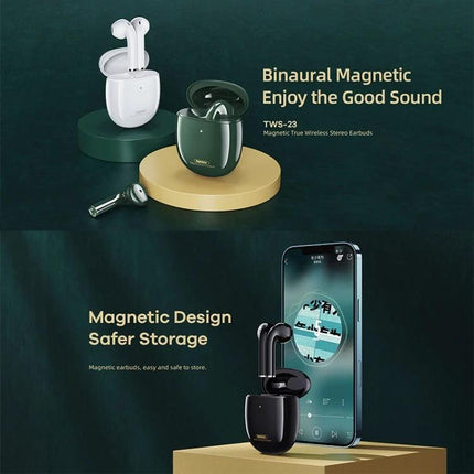 Remax TWS Earphones For Commuting And Daily Listening with magnetic charging case ergonomic fit for calls
