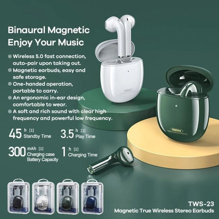 Remax TWS Earphones For Commuting And Daily Listening with magnetic case ergonomic fit Bluetooth 5.0