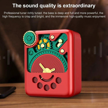 Remax Portable Bluetooth Speaker For Outdoor Travel And Picnics compact red retro-style portable speaker with knobs and grill