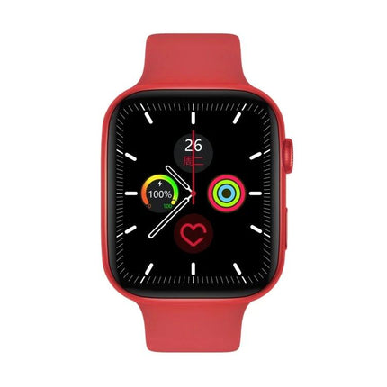 Versatile Smart Watch for Everyday Activity Tracking - red smartwatch showing heart rate, step rings, and battery icon on black display