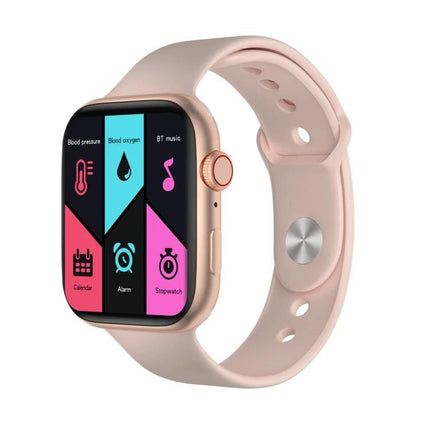 Versatile Smart Watch for Everyday Activity Tracking - rose gold fitness smartwatch showing heart rate, blood oxygen, stopwatch and calendar apps