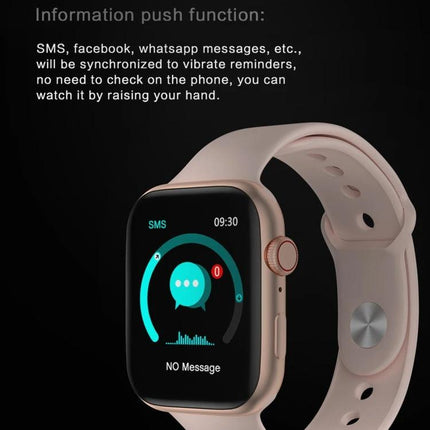Versatile Smart Watch for Everyday Activity Tracking - rose gold smartwatch showing SMS notification and activity ring, Bluetooth syncing to phone