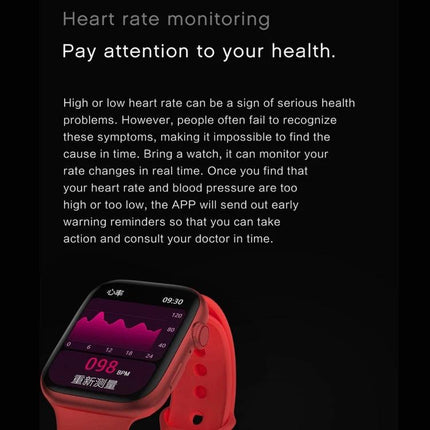 Versatile Smart Watch for Everyday Activity Tracking showing heart rate monitoring on red smartwatch with app sync