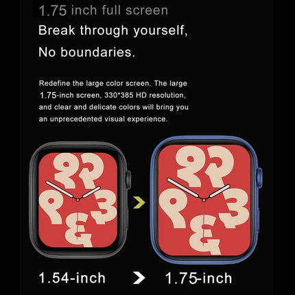 Versatile Smart Watch for Everyday Activity Tracking showing 1.54-inch vs 1.75-inch full color screen comparison