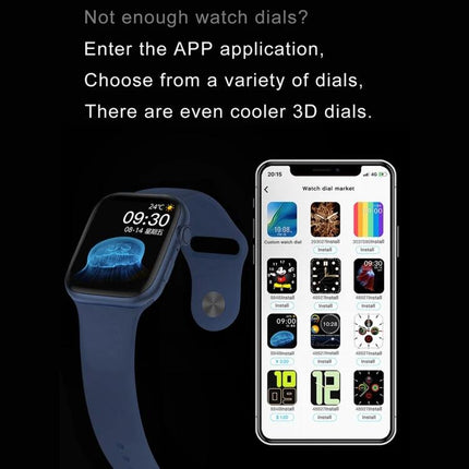 Versatile Smart Watch for Everyday Activity Tracking showing blue smartwatch and phone app with multiple watch dials options