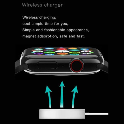 Versatile Smart Watch for Everyday Activity Tracking showing wireless magnetic charger and watch face syncing via Bluetooth