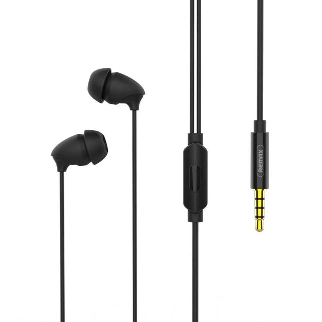 REMAX In Ear Sleep Earphones With Low Profile Comfort Fit low-profile black in-ear sleep earphones, inline mic, 3.5mm jack