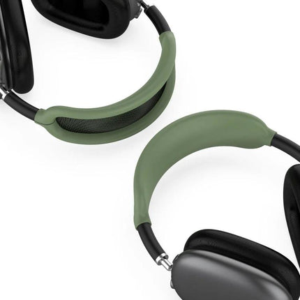 Silicone Protective Case for Everyday AirPods Max Use in olive green covering headband to prevent scratches and dirt