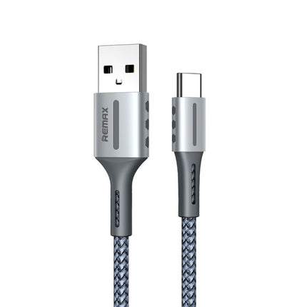 Remax Barrett Series 2.4A USB Type C 8 Pin Braided Cable 1m - silver aluminum alloy connectors, braided 1m cable with reinforced soft net tail