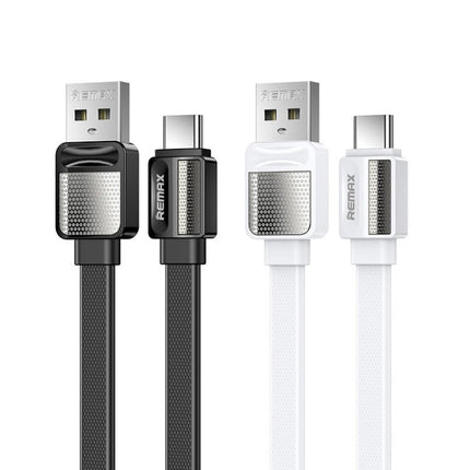 Remax Platinum Pro 2.4A Charging Data Cable Type C 8 Pin Micro USB 1m - 1m TPE flat cable, 2.4A fast charge, durable pull-resistant design in black and white