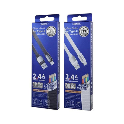 Remax Platinum Pro 2.4A Charging Data Cable Type C 8 Pin Micro USB 1m packaged blue and white retail boxes showing cables and 2.4A output