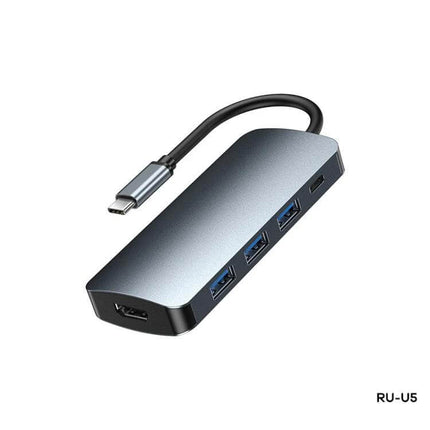 Remax 5-in-1 Type-C Docking Station for Multi-Device Connections slim aluminum hub with HDMI and USB ports for laptops and phones