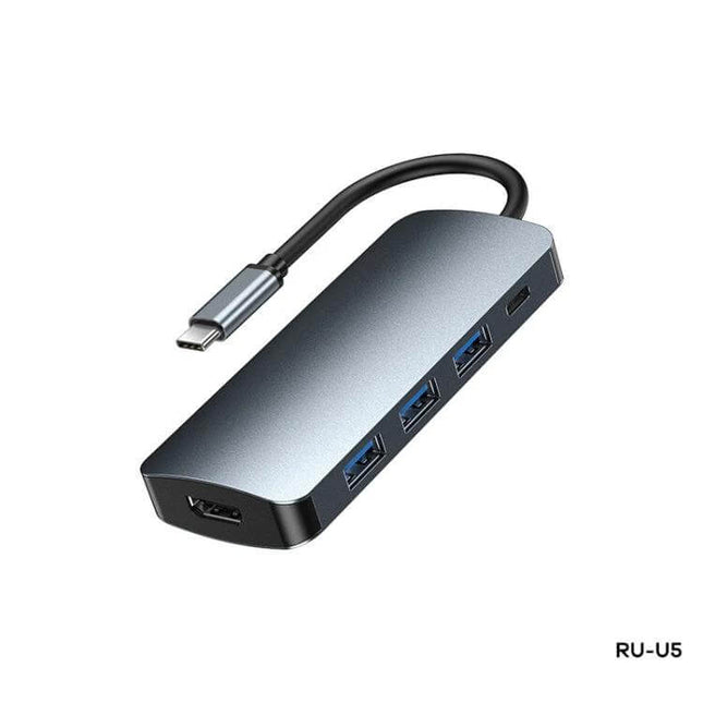 Remax 5-in-1 Type-C Docking Station for Multi-Device Connections slim aluminum hub with HDMI and USB ports for laptops and phones