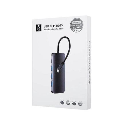 Remax 5-in-1 Type-C Docking Station for Multi-Device Connections black USB-C hub with HDMI and multiple USB ports