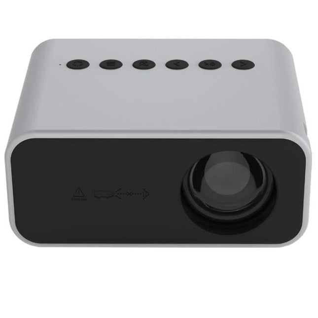 Portable LED Projector for Home Theater and Movie Viewing compact white LED projector with top control buttons and front lens for home cinema