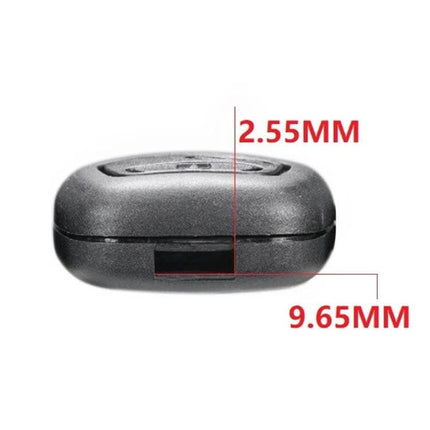 Replacement Key Case for Peugeot 2-Button Car Keys black plastic housing side view showing 2.55mm and 9.65mm slot measurements