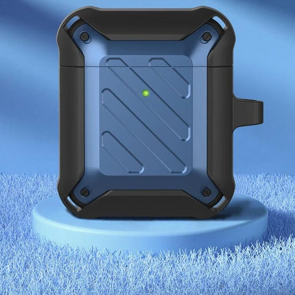 Protective Case for AirPods Safeguards During Daily Activities - blue dustproof rugged shell with LED and charging port