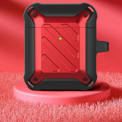 Protective Case for AirPods Safeguards During Daily Activities - rugged red dustproof anti-scratch AirPods case with easy charging and carabiner loop