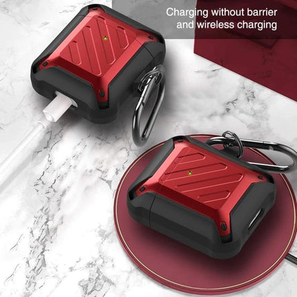 Protective Case for AirPods Safeguards During Daily Activities - red rugged dustproof charging-friendly AirPods case with carabiner