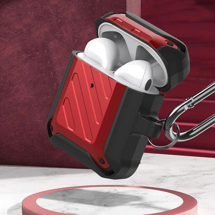 Protective Case for AirPods Safeguards During Daily Activities rugged red dustproof AirPods case with carabiner, slim shockproof cover for everyday carry