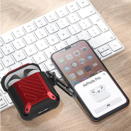Protective Case for AirPods Safeguards During Daily Activities on desk with red dustproof antifouling case, AirPods Pro and smartphone nearby