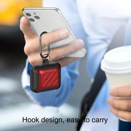 Protective Case for AirPods Safeguards During Daily Activities — red dustproof antifouling case with hook for hands-free carry and easy charging