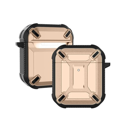 Protective Case for AirPods in Daily Travel and Commutes - rugged gold and black protective AirPods case for commuting and travel