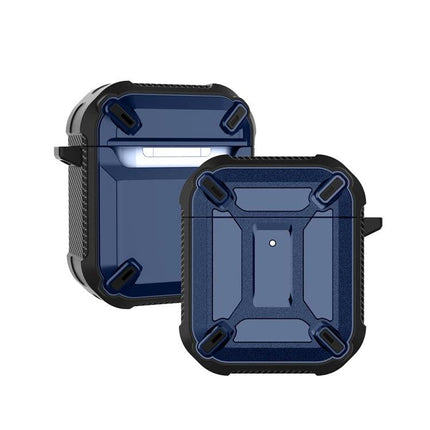 Protective Case for AirPods in Daily Travel and Commutes - rugged navy blue shockproof AirPods case with carabiner loop