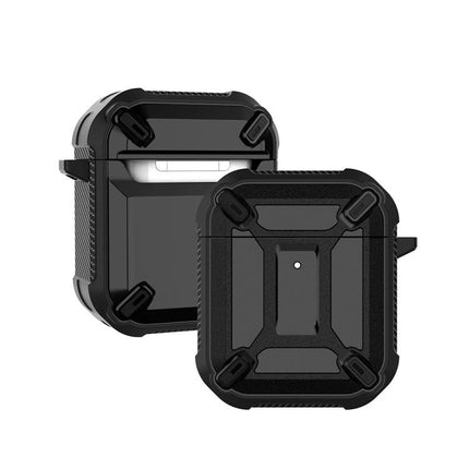 Protective Case for AirPods in Daily Travel and Commutes - rugged black travel case with carabiner-ready loop