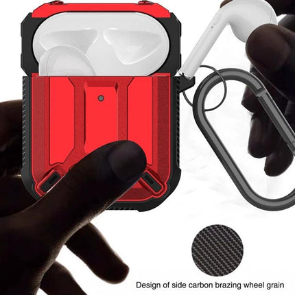 Protective Case for AirPods in Daily Travel and Commutes - red rugged protective AirPods case with carabiner for commutes and travel