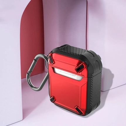Protective Case for AirPods in Daily Travel and Commutes — rugged red shockproof case with carabiner for commuting and travel