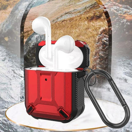 Protective Case for AirPods in Daily Travel and Commutes – red rugged case with carabiner protecting AirPods during commute