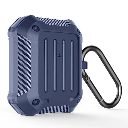 Durable Protective Case for AirPods in Daily Travel Essentials - navy rugged dustproof case with carabiner hook