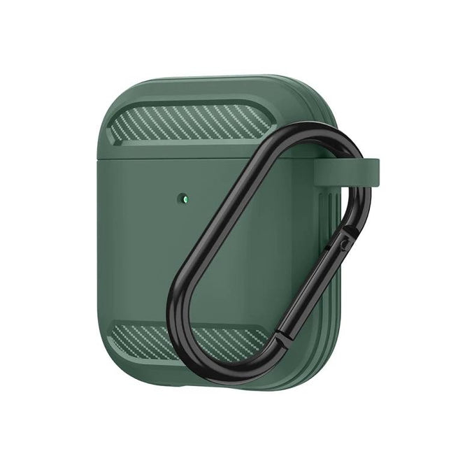 Practical Protective Case for AirPods in Daily Life - green rugged silicone case with carabiner for commute and gym