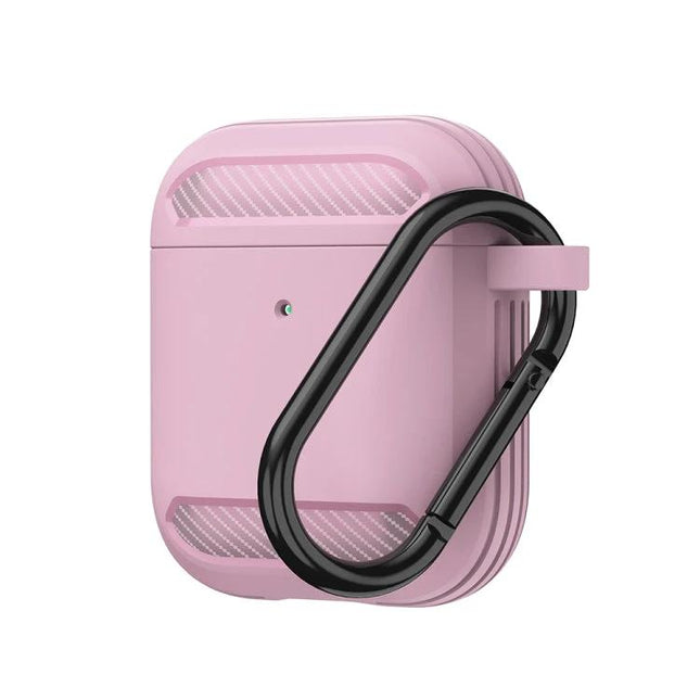 Practical Protective Case for AirPods in Daily Life - pink silicone case with carabiner hook for commute and quick charging