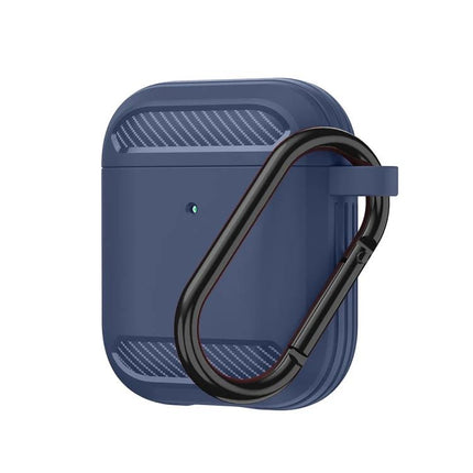 Practical Protective Case for AirPods in Daily Life - navy blue silicone case with hook and quick-charge access