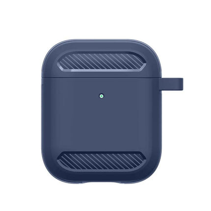 Practical Protective Case for AirPods in Daily Life - navy blue rugged silicone case with charging access and bag hook