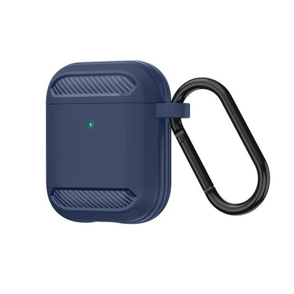 Practical Protective Case for AirPods in Daily Life - navy silicone AirPods case with hook and carabiner, wireless charging compatible