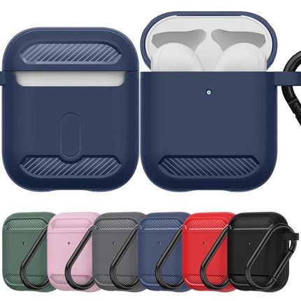 Practical Protective Case for AirPods in Daily Life - navy silicone case with hook, quick-charge access and dust-scratch protection (multiple colors)