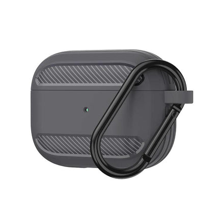 Practical Protective Case for AirPods in Daily Life - gray rugged case with carabiner and quick-charge access