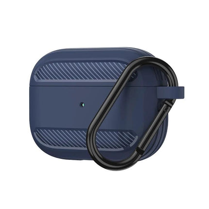 Practical Protective Case for AirPods in Daily Life - navy silicone case with carabiner for commuting and gym