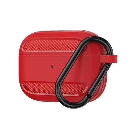 Practical Protective Case for AirPods in Daily Life - red slip-on case with scratch-resistant texture and black carabiner for commuting and gym