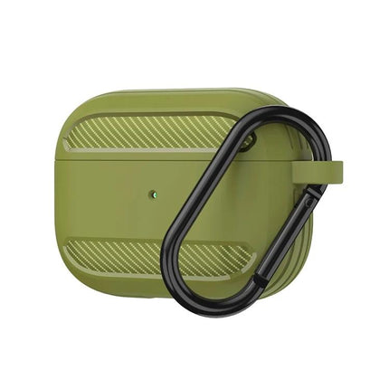 Practical Protective Case for AirPods in Daily Life - olive green case with carabiner hook, dust and scratch protection, quick charging access